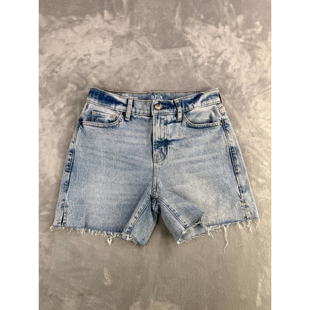 ANA Boyfriend Shorts Womens 2 Blue Denim Cotton Distressed Raw Hem High Rise